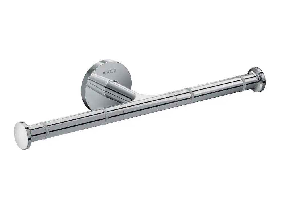 Toilettenpapierhalter in chromhaltigem Design, montiert an einer Wand, mit zwei Aufnahmebereichen zur praktischen Nutzung. Produkt der Marke AXOR.